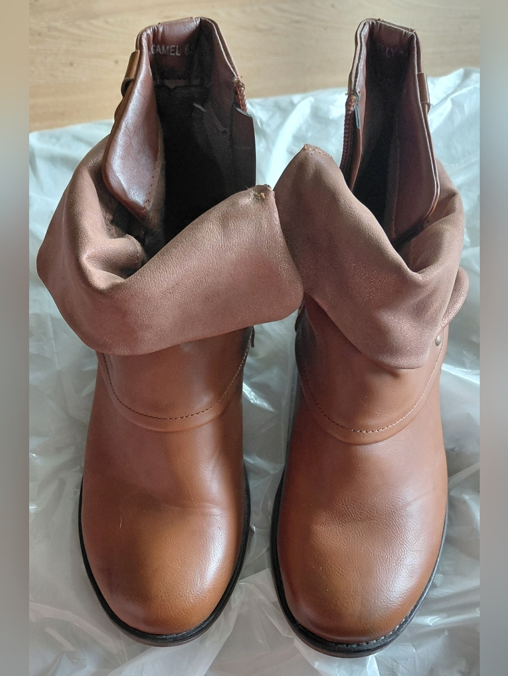 Brown Fold-Over Ankle Boots - Women Size 6.5